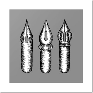 Dip Pen Nibs (Grey and White) Posters and Art